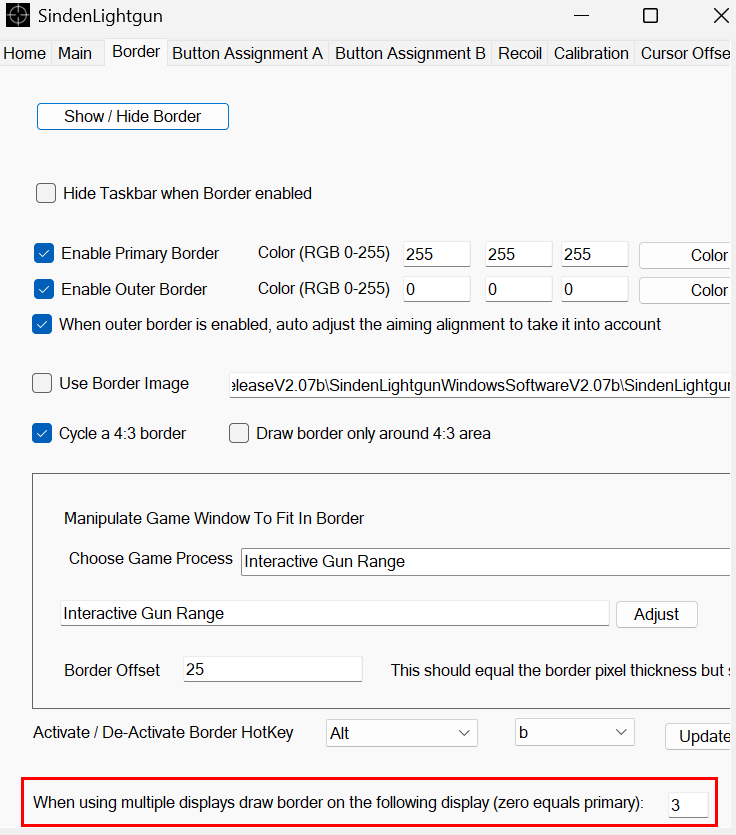Sinden Light Gun Software Select display index